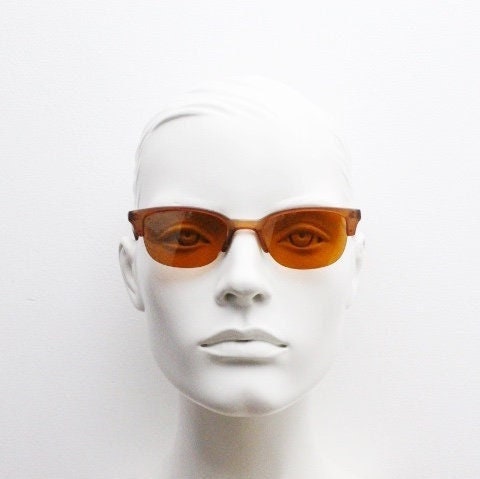 90s vintage low profile cat eye sunglasses. Transparent half frame cateye with matching mirror glazed light tone lenses. NOS
