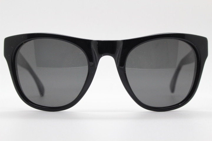 Linda Farrow Collaborations sunglasses with LUELLA. Limited production black acetate chunky wayfarer design with heart crests. NOS vintage