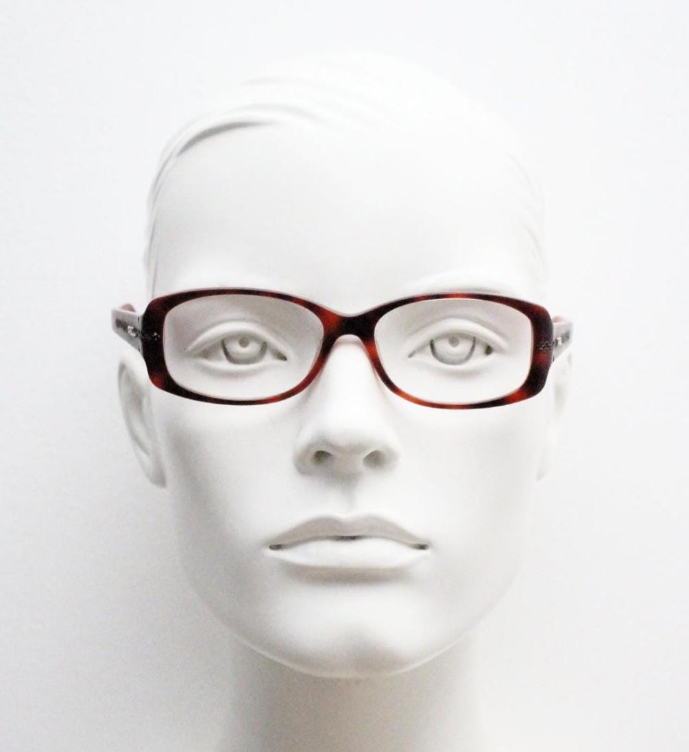 Ralph Lauren rectangular eye glasses made in Italy. Black and dark red acetate optical frame and dark diamantes. Vintage Y2K RX spectacles