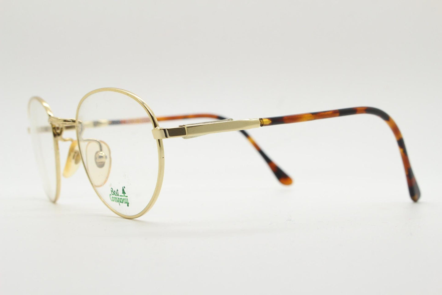 90s vintage round panto metal eye glasses by Best Co. Minimal gold optical frames with tortoise arms. Prescription eyeglasses. RX spectacles