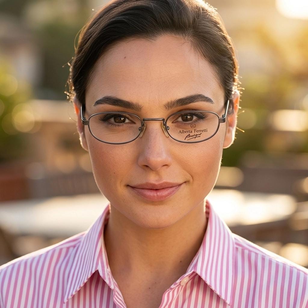 Alberta Ferretti 90s vintage oval eye glasses made in Italy. Small grey metal optical frame with ornate arm pattern. Prescription RX. NOS