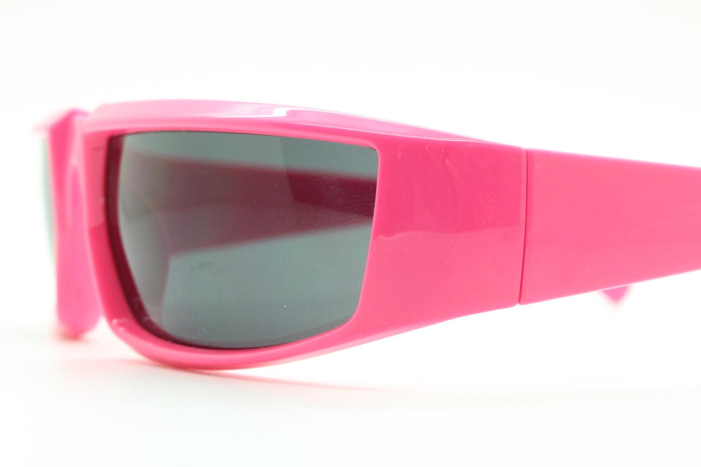 Y2k vintage 2 tone sunglasses. Shocking pink flat top shield style wrap around frame with black lenses. Fluorescent. Dayglo robot visor. NOS