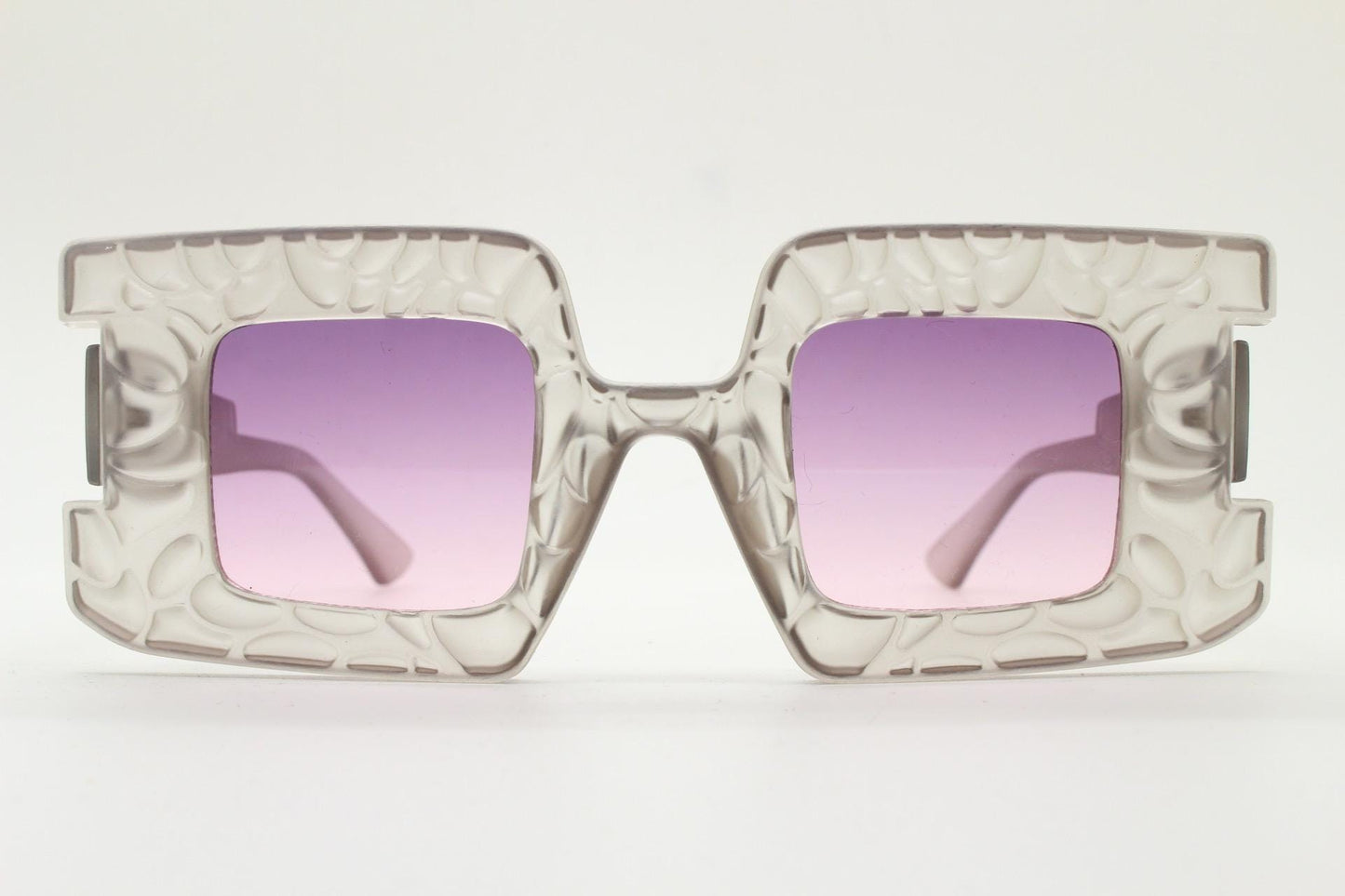 Vintage oversized square sunglasses. Women's radical fashion poseur shades with abstract patterned transparent frame with pink lenses. BNWT
