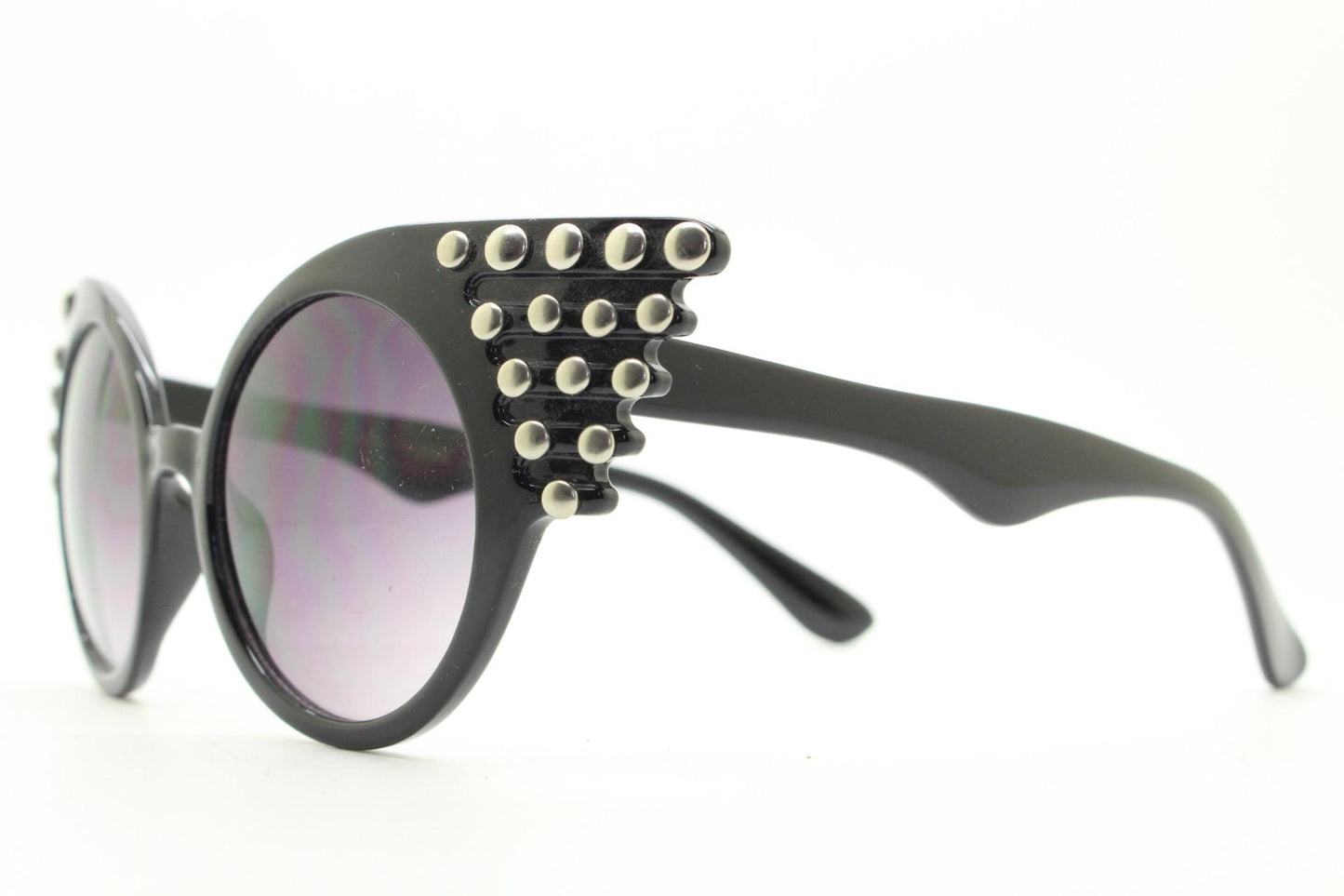 Y2K vintage dynamic feather winged cat eye sunglasses with studs. Women's black gloss dynamic sick fashion 2000s design. BNWT