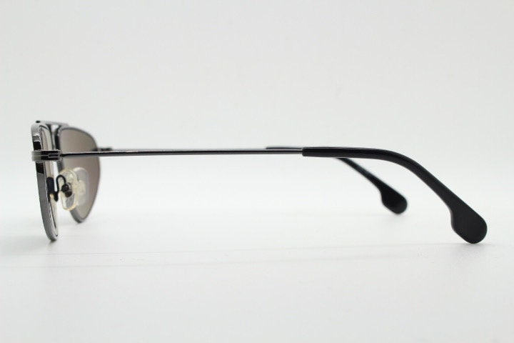 Carrera 90s vintage triangular aviator sunglasses model 1021/S. Gunmetal grey chrome flat top metal frame aviators with black lenses