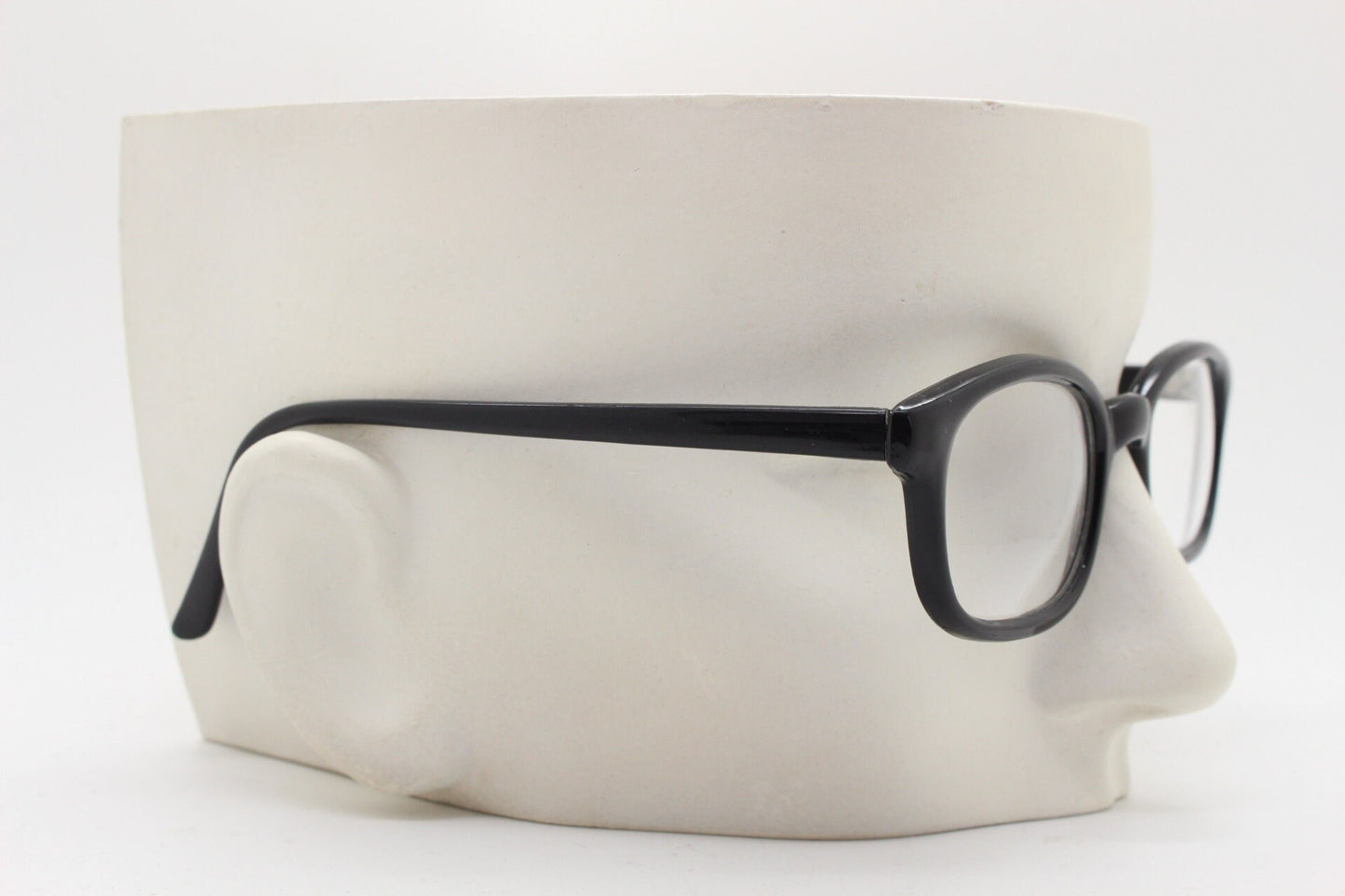 80s vintage low profile wayfarer style glasses. Black acetate optical frames with clear lenses. Prescription eyeglasses. RX Spectacles. NOS