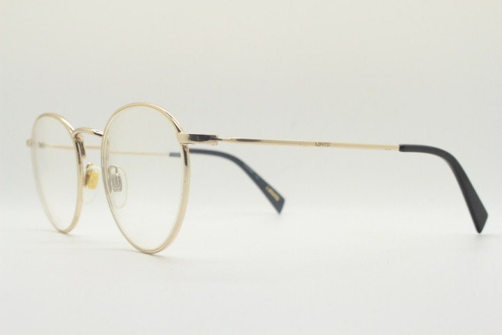 Levi's vintage round panto metal eye glasses. Light gold tone slim wire optical frames. Minimal prescription eyeglasses. RX spectacles