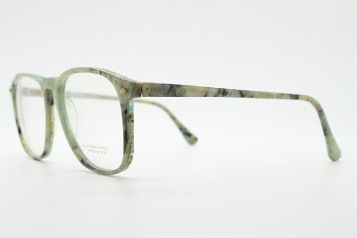 Collezione Azzurro vintage square eye glasses. Authentic 80s lime green marbled acetate optical frame. Prescription RX eyeglasses