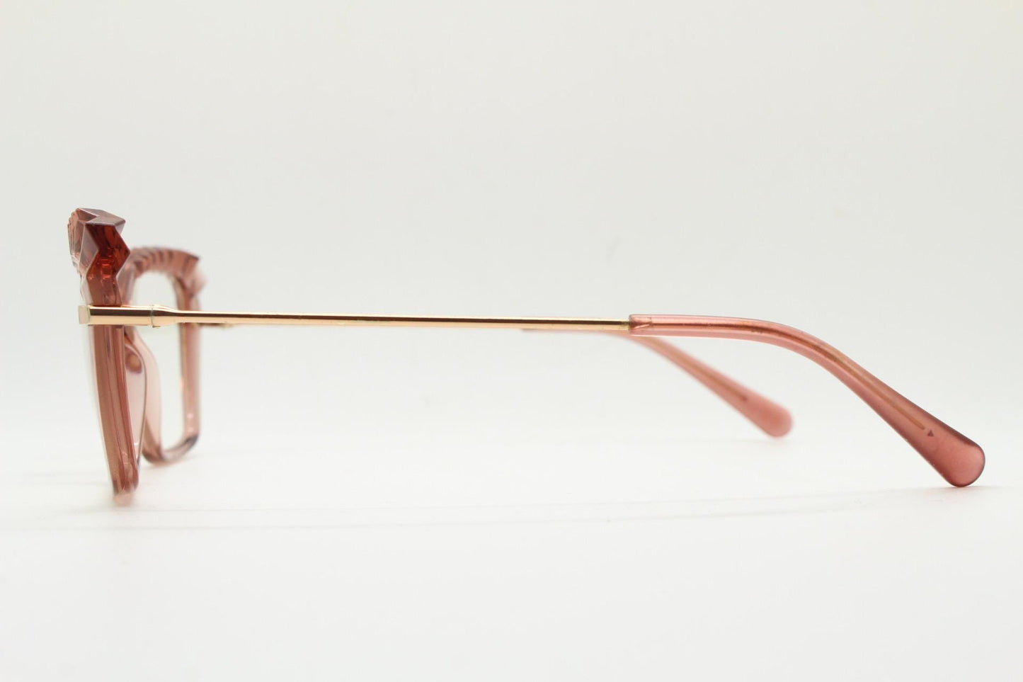 Incredible spiky pointed cat eye glasses. Transparent pink cateye optical frame with slender golden arms. Vintage Prescription RX Spectacles