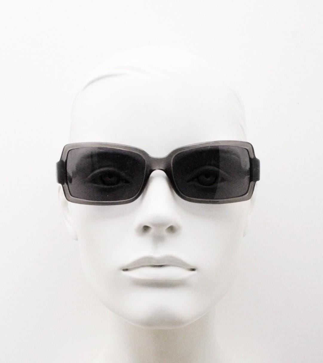 Y2k vintage wrap around curved rectangular sunglasses from Italy. Dark grey acetate frame with matching lenses. 2000's NOS