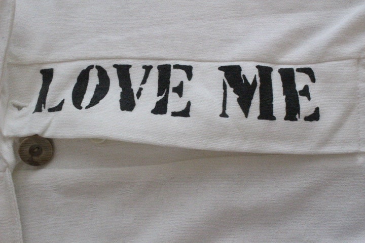 80s Vintage oversized polo shirt with 'LOVE ME' graphic print. Crop sleeve jumper. Unisex sweatshirt. Fashion grail sweater. NOS pullover