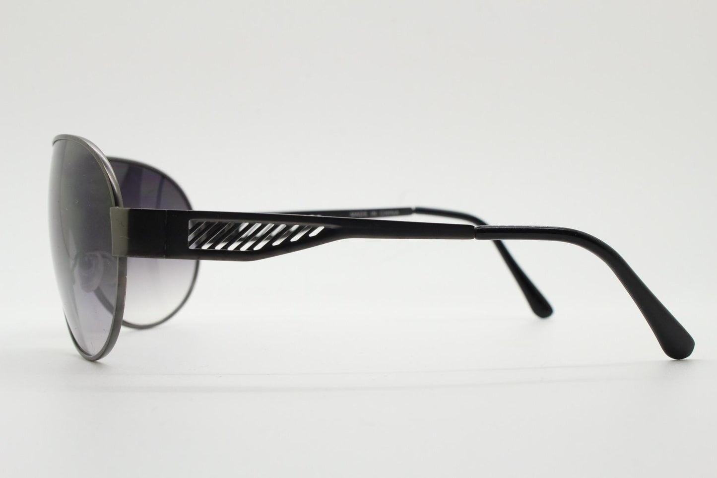 Y2K vintage large mask aviator sunglasses. Grey curved wrap around shield design with graduating monolens and cut out arm stripes. 2000s NOS