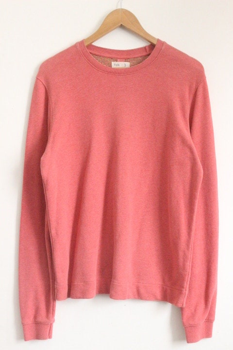 Folk mens classic square bottom sweatshirt. Minimal pink plain crew neck pullover. Round neck jumper. Vintage. Clearance - rrp 120 sterling
