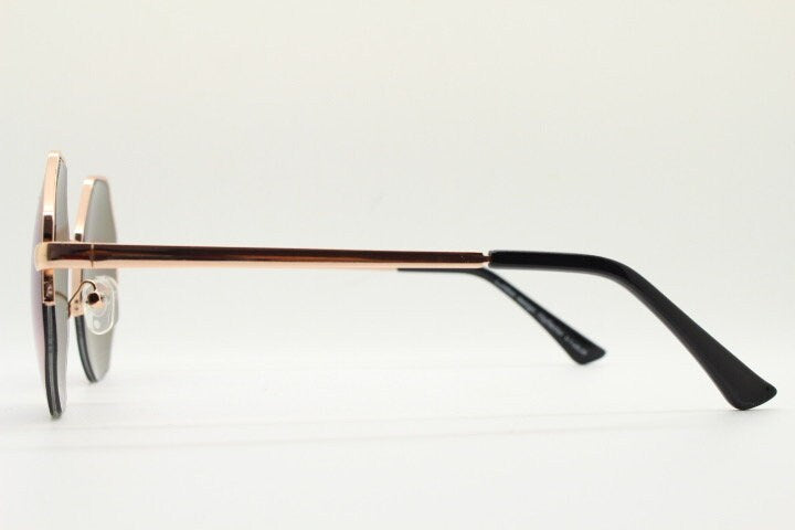 90s vintage octagon sunglasses. Petrol blue mirror 8 sided 60s design with minimal gold half frame. Hexagon. Unused NOS