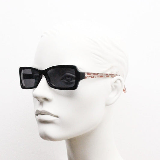 Y2k vintage rectangular cat eye sunglasses. Intense 60s style black front with and extraordinary floral arms. 2000s NOS. BNWT