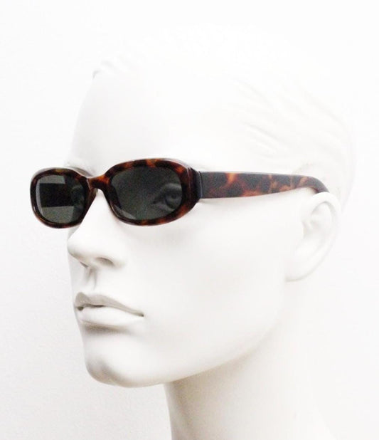 90s vintage chunky rectangular sunglasses. Minimal simple design low profile dark tortoise frame with green lenses. BNWT Unused NOS