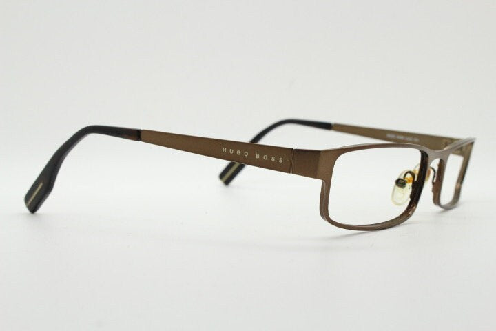 Hugo Boss vintage rectangular eye glasses. Handsome brown metallic finish optical frame. Prescription eyeglasses. RX spectacles