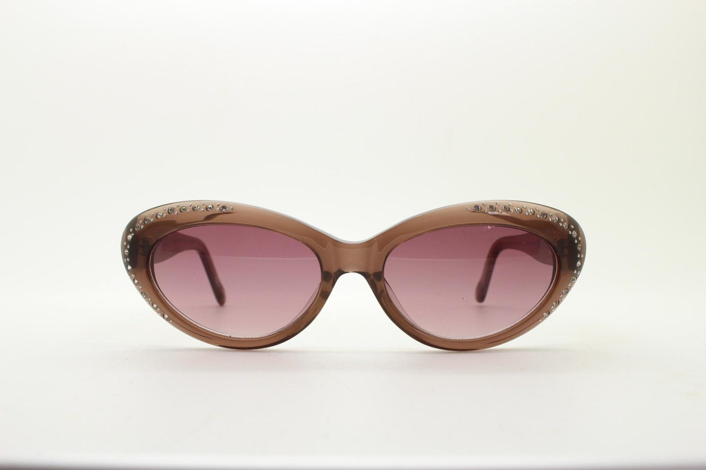 Agent Provocateur oval cateye sunglasses made in Japan by Linda Farrow. Womens transparent brown frame cat eye with diamante. NOS vintage