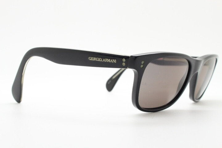 Giorgio Armani 90s vintage wayfarer design sunglasses made in Italy. All time classic in high grade plain black gloss acetate