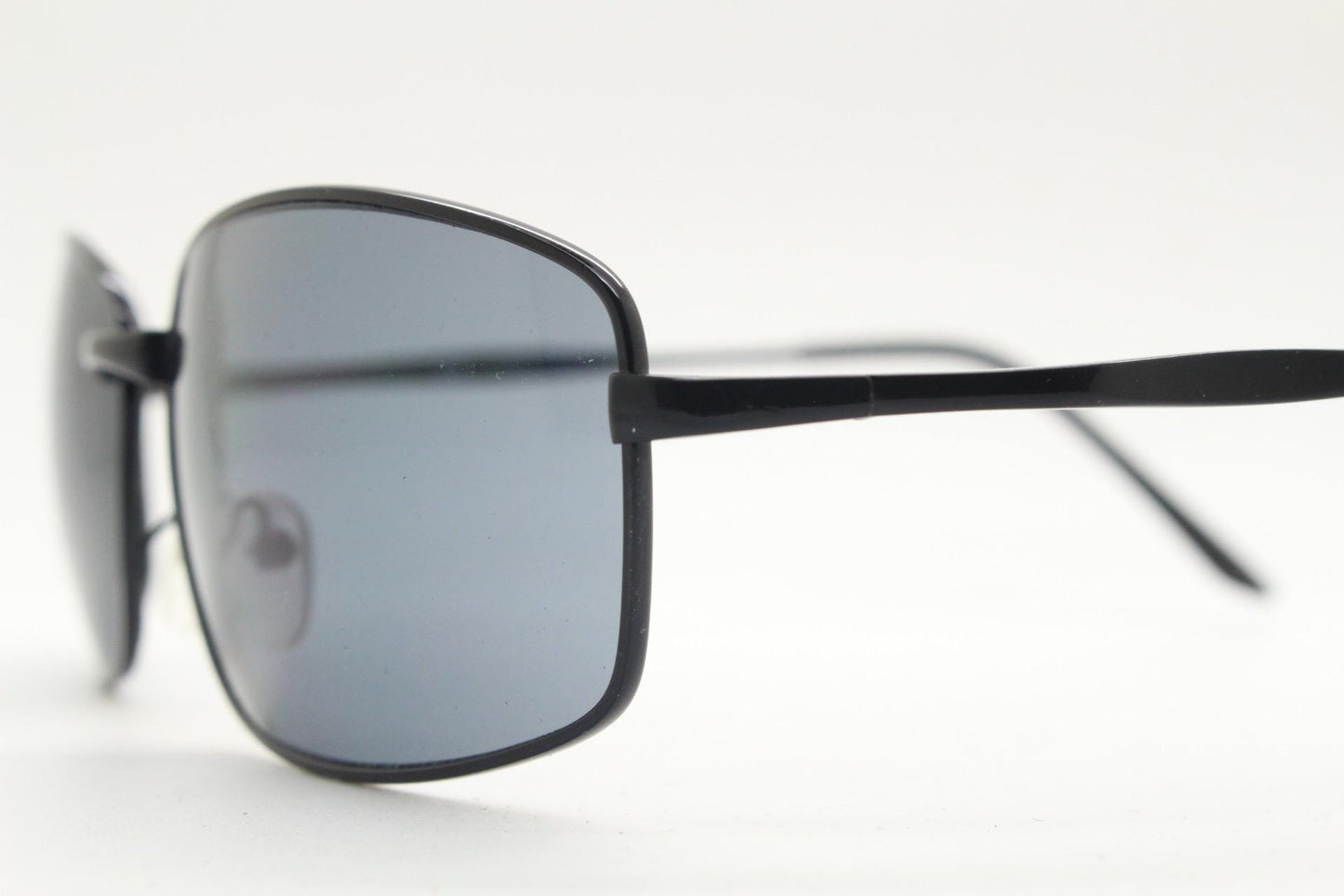 90s vintage wide rectangular sunglasses. Solid metal plain black gloss finish frame with curved lenses. 2000's. Y2K. NOS