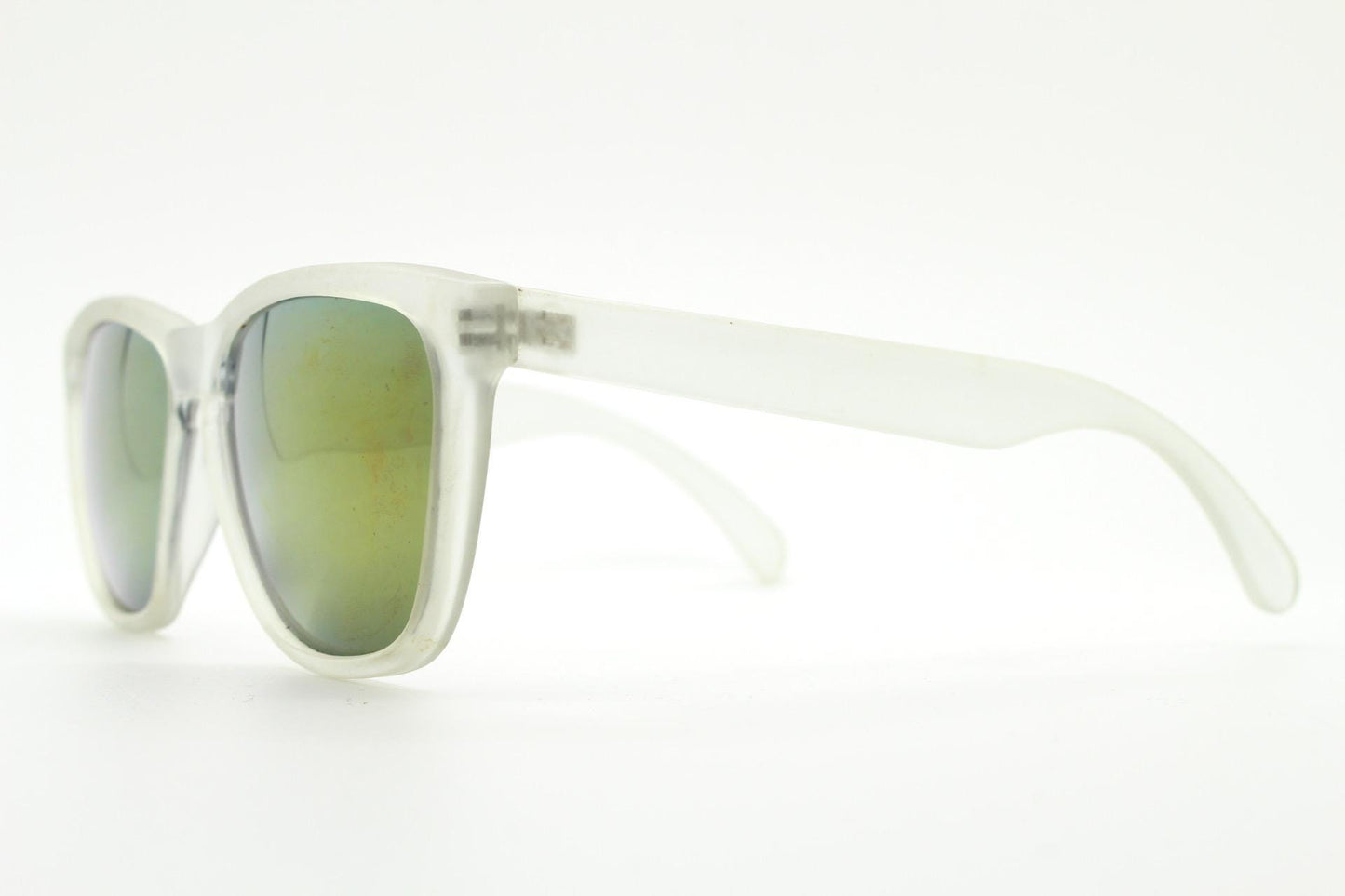 Vintage 80s square sunglasses. All time classic design in solid clear frosted frame with coloured mirror lenses. Rave party shades. NOS