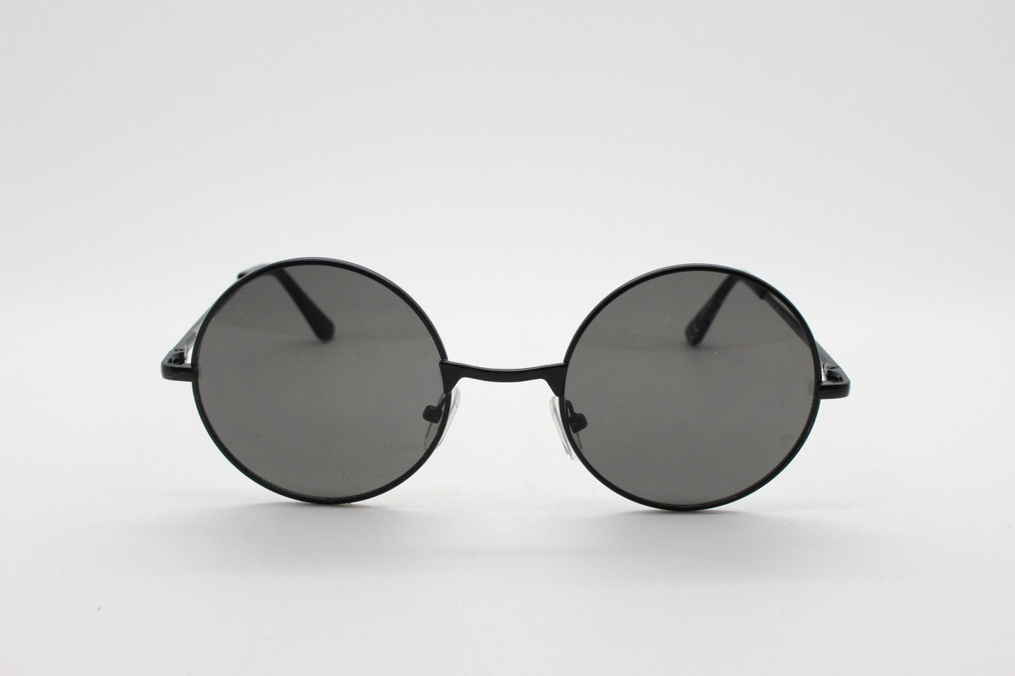 90s round vintage sunglasses. Small black metal frame with black lenses. 1920's style. John Lennon. Gojo Satoru. NOS