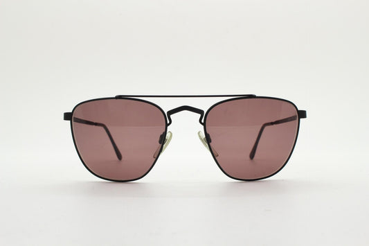 Vogue vintage 90s refined aviator sunglasses made in Italy. Matt black squared metal frame with coral brown lenses. Unusual aviators. NOS