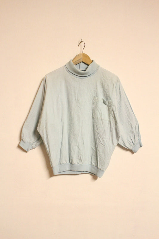 80s Vintage pastel green pullover. 3 quarter sleeve polo neck jumper. Womens sweatshirt. Made in England