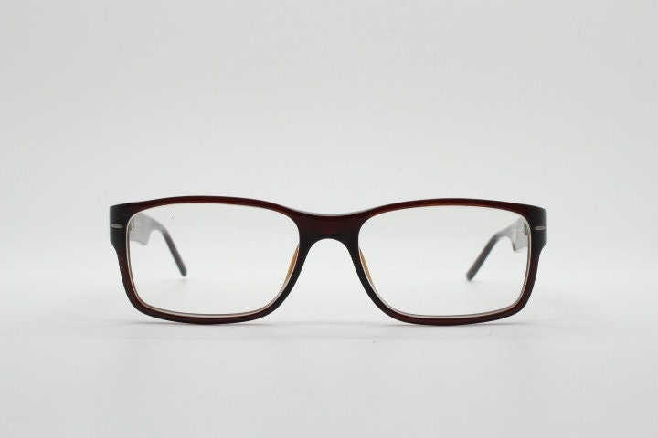Lyle and Scott rectangular flat top eye glasses. Dark brown gloss optical frames. Prescription eyeglasses. RX Spectacles. Vintage