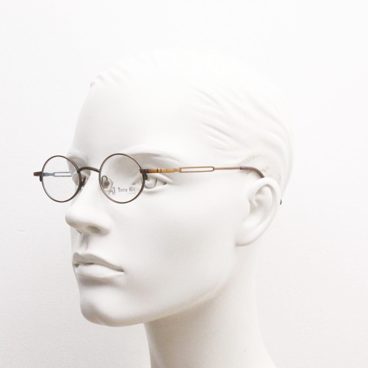 Paris Ma 90s vintage small oval eye glasses. Brushed bronze optical frames with charming arm details. Prescription. Steampunk spectacles NOS