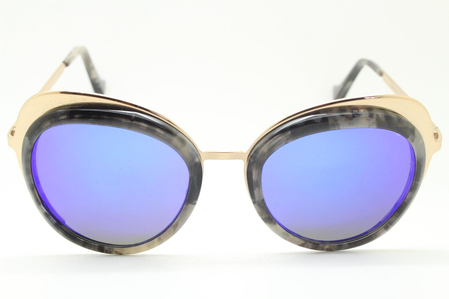 Cutler and Gross London big round cateye sunglasses model 1136. Womens tortoise acetate cat eye, gold frame, blue mirror lens. Y2K. Vintage