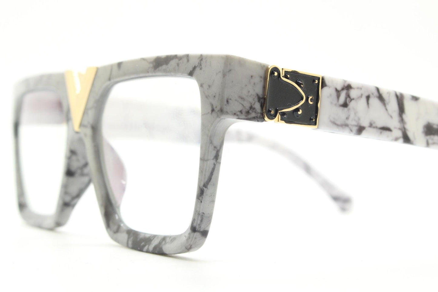 Grey marble flat top oversized eye glasses. Extreme fashion statement chunky optical frame with V bridge. Prescription. Vintage. RX  NOS