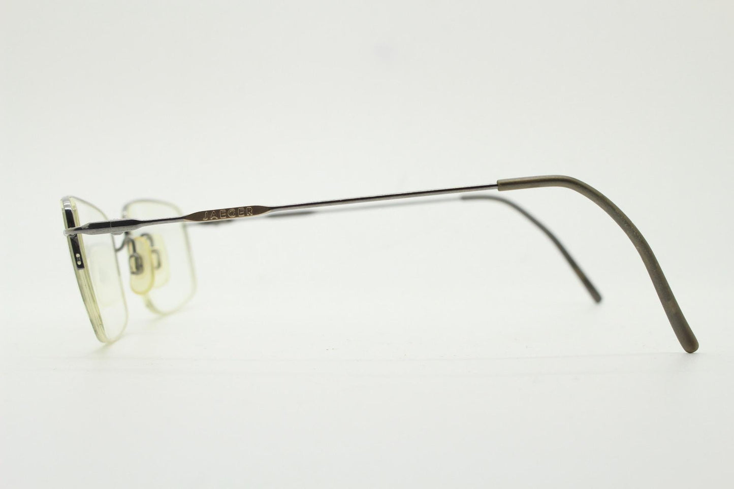 Jaegar vintage rectangular eye glasses. Extremely minimal grey half frame in titanium. Optical spectacles. Prescription spectacles. RX