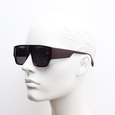 Kaleos square flat top sunglasses. Deep burgundy gloss acetate chunky frame with fat arms. New Old Stock