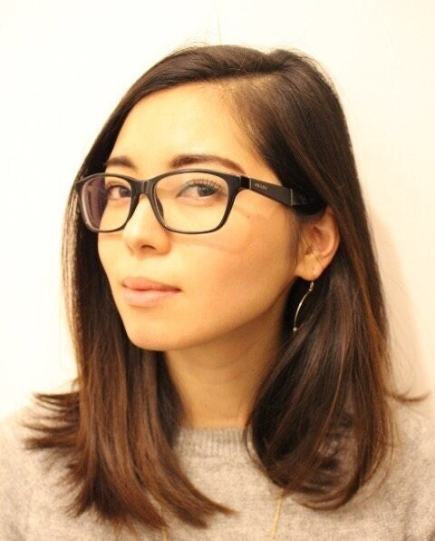 Prada eye glasses model VPR 14P made in Italy. Black acetate matt and gloss finish optical frames. Prescription eyeglasses. RX spectacles