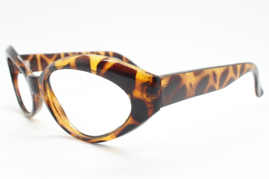 80s vintage oval cat eye glasses. Crop sided dynamic tortoise cateye optical frames. 60s style prescription eyeglasses. RX spectacles. NOS
