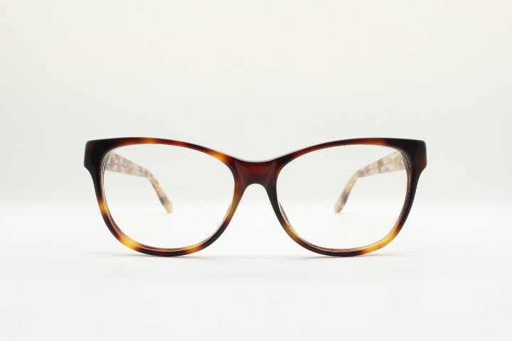 Max & Co cat eye glasses. Tortoise front acetate optical frame with crystal arms and brown camouflage. Womens vintage prescription RX