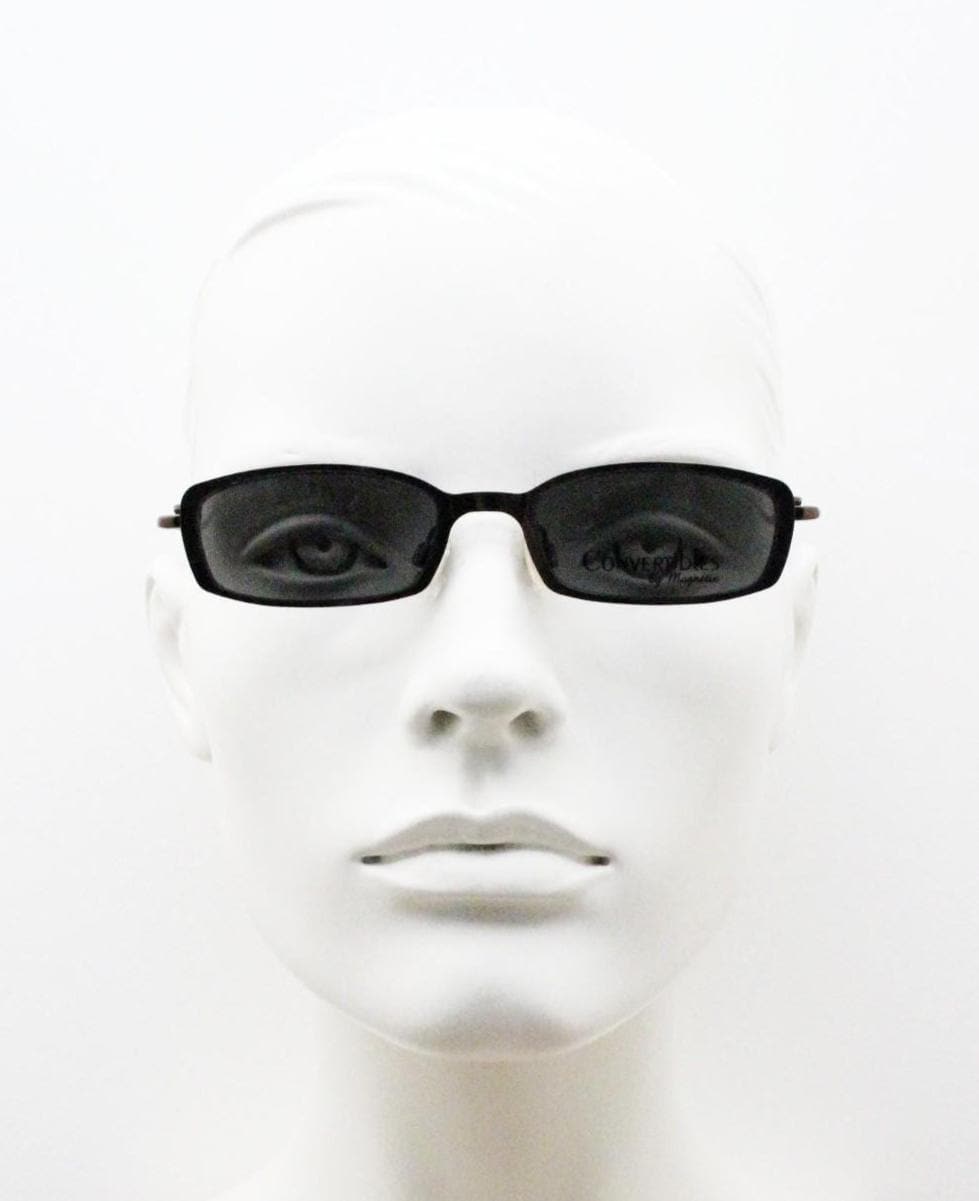 90s vintage small rectangular eye glasses by Convertibles with magnetic clip on sunglasses. Optical frame. Prescription RX spectacles. NOS