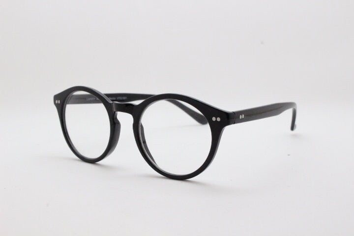 90s vintage small round glasses. 30s, 20s style black optical frames. Prescription eyeglasses with clear lens. RX spectacles