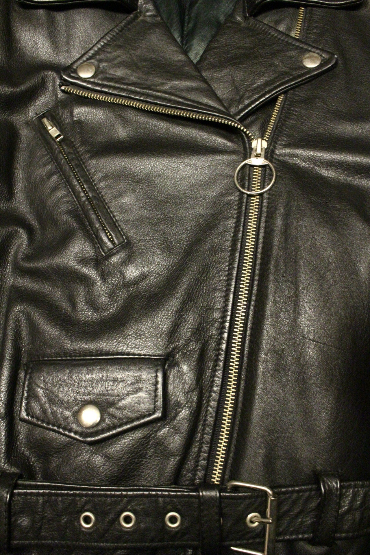 80s Vintage black motorcycle jacket with hand painted Frankenstein. Genuine leather biker with unique one off Boris Karloff design