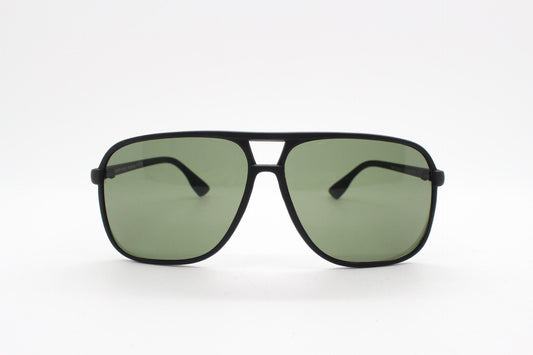 Y2K vintage square aviator sunglasses. Classic 70s style aviators in black rubber frame with green lenses. Teardrop, BNWT unused