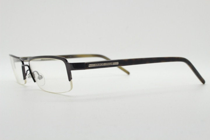 Giorgio Armani rectangular eye glasses model A268 made in Italy. Gunmetal grey half frame with acetate arms. Prescription optical eyeglasses