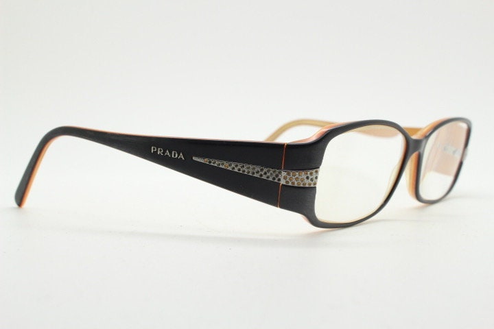 Prada Y2K vintage glasses model 4548437 made in Italy. Black acetate optical frames with diamante. Prescription eyeglasses. 2000s spectacles
