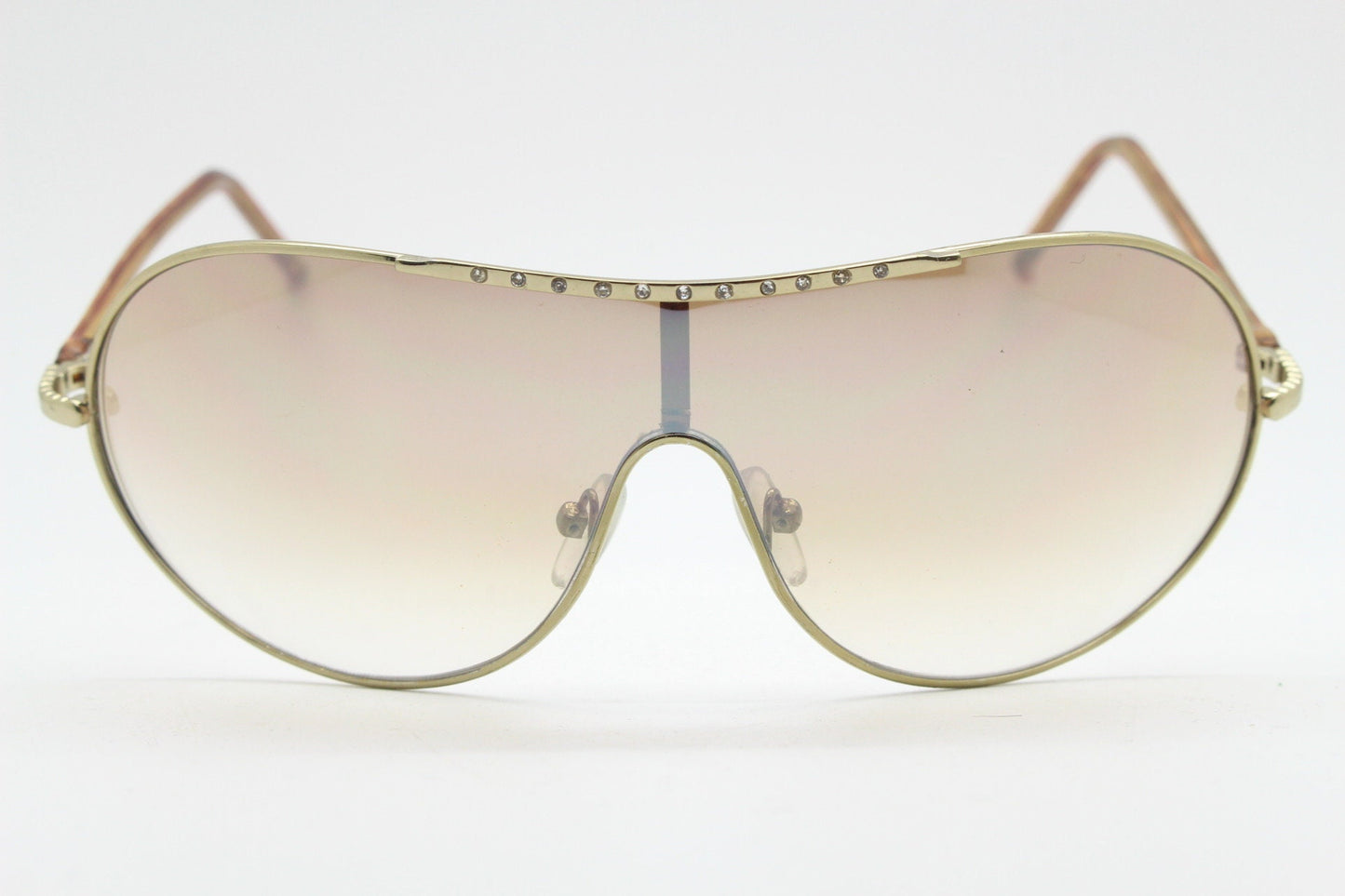 Y2K vintage visor aviator sunglasses. 2000's brown wraparound mono lens mini mask shield design with slim gunmetal arms. BNWT. 00's NOS