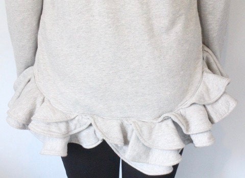 Valentino for Gap vintage Y2K pullover hoody. Grey cotton sweat top with cascading frilled edge and tail. 2000s designer collab