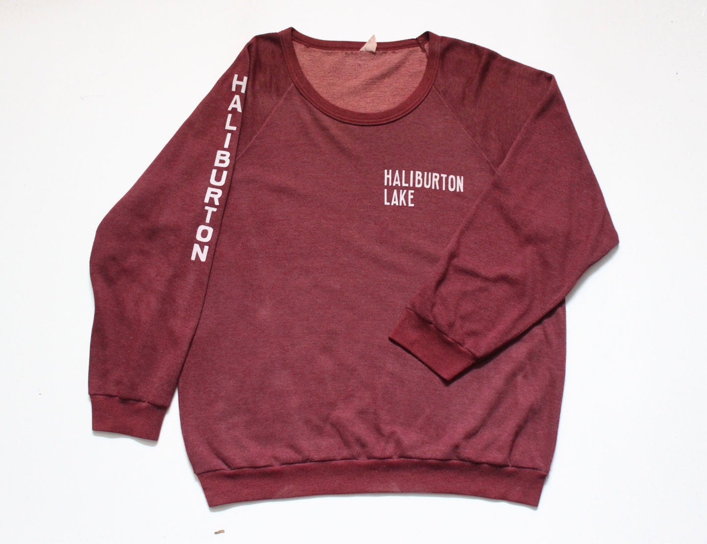 Plain wine oversized 'Haliburton Lake' sweatshirt. Mens burgundy crew neck pullover. Round neck mens jumper