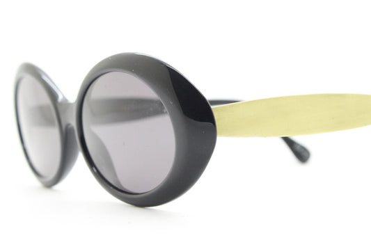 Benson and Ashley vintage 90s oval sunglasses model 406. Neat size quality 60s style acetate frame with tall flat gold arms. New Old Stock.