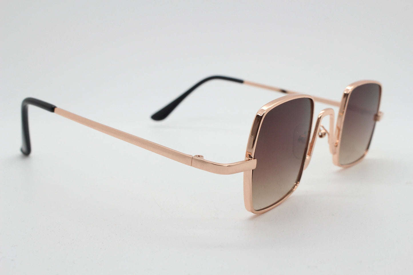 90s vintage small square sunglasses. Imposing minimal gold metal victorian style frame with brown lenses. Steampunk. Unused BNWT