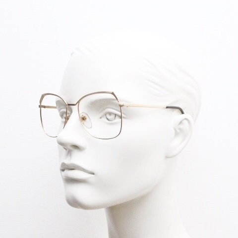 Silhouette 70s vintage eye glasses made in Austria. Womens sophisticated oversized angular gold optical frame. Prescription eyeglasses. Rx