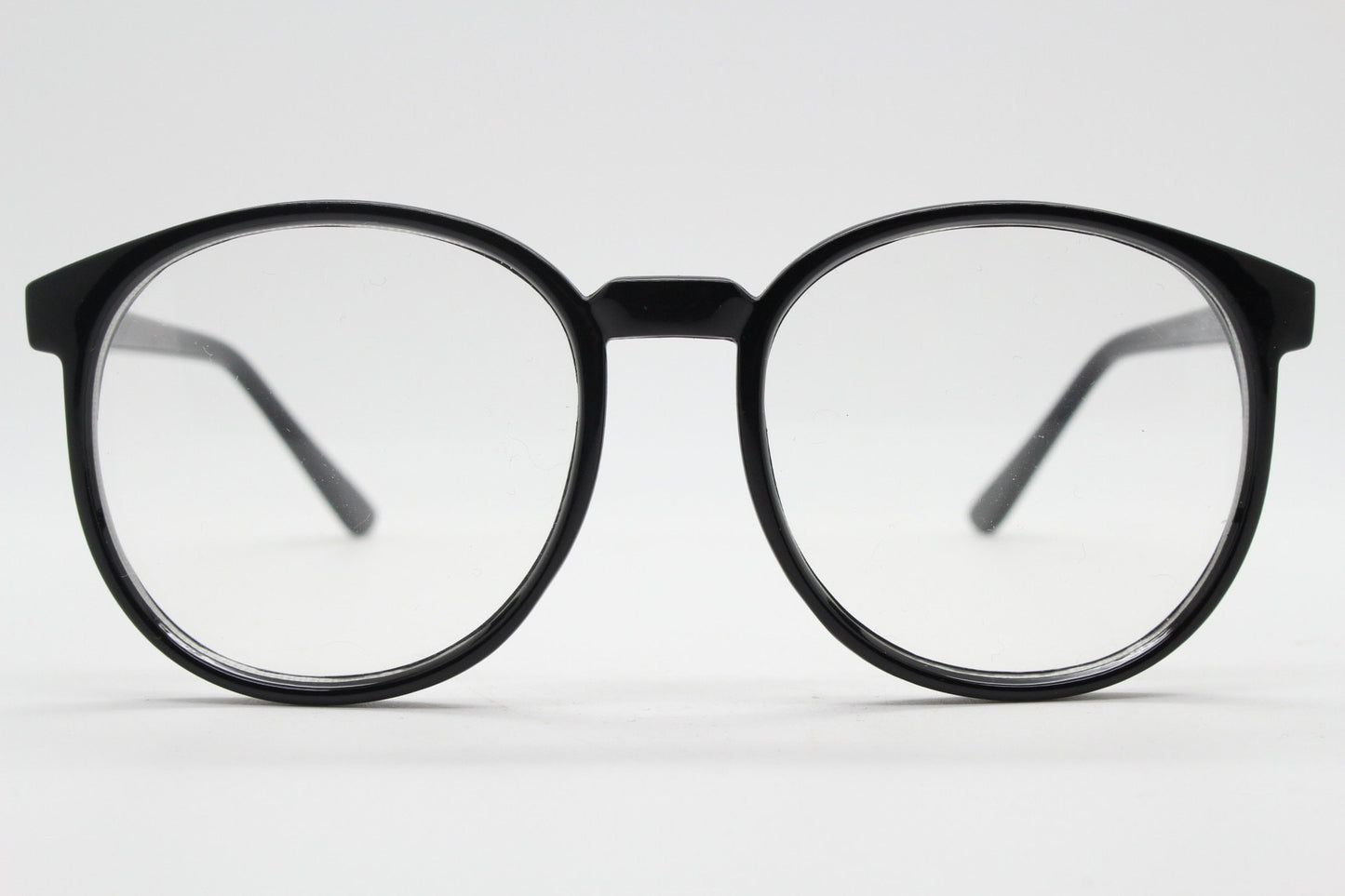 80s vintage black round glasses. Slightly oversized optical frames. Prescription eyeglasses with clear lens. RX spectacles